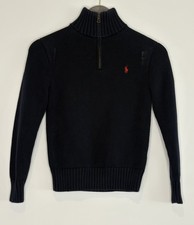 Polo Ralph Lauren Boys Quarter Zip Sweater Navy Red Pony Logo Size 10-12 Medium