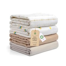 47"x 47" GOTS 100 Organic Cotton Swaddle Blanket 4 Rainbow-stripes 2 Solid