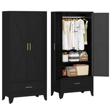 Metal armoire Wardrobe Closet with Hanging Rod,71'' Metal Wardrobe Cabinet