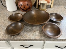 Vintage Wooden Salad Bowl Set with 4 bowls