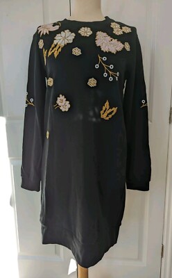 WHISTLES SCHWARZ BLUMENSTICKEREI TUNIKA SWEATSHIRT KLEIN TOP ZUSTAND