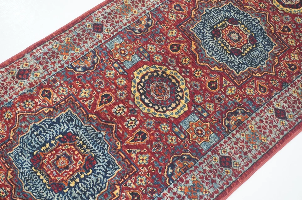 2 x 5 ft Red Turkish Mamluk Fine quality Hand knotted Medallion Runner Rug - Image 3 of 4