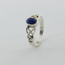 Size 7 - Genuine Celtic Oval BLUE LAPIS LAZULI Ring - 925 STERLING SILVER 2