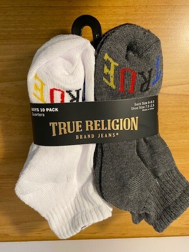 True Religion Quarter Socks 10 pair Small Boys small Girls Grey Black Brand New