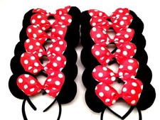12pc Minnie Mouse Ears Headbands Black Red Polka Dot Bow Birthday Party Costume