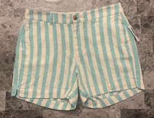 NWT OLD NAVY 6 AQUA IVORY STRIPE LINEN RAYON BLEND CHINO EVERYDAY SHORTS
