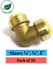 10 Pieces Push Fit Elbow Fittings Lead Free Brass 1/2" 3/4" 1"
