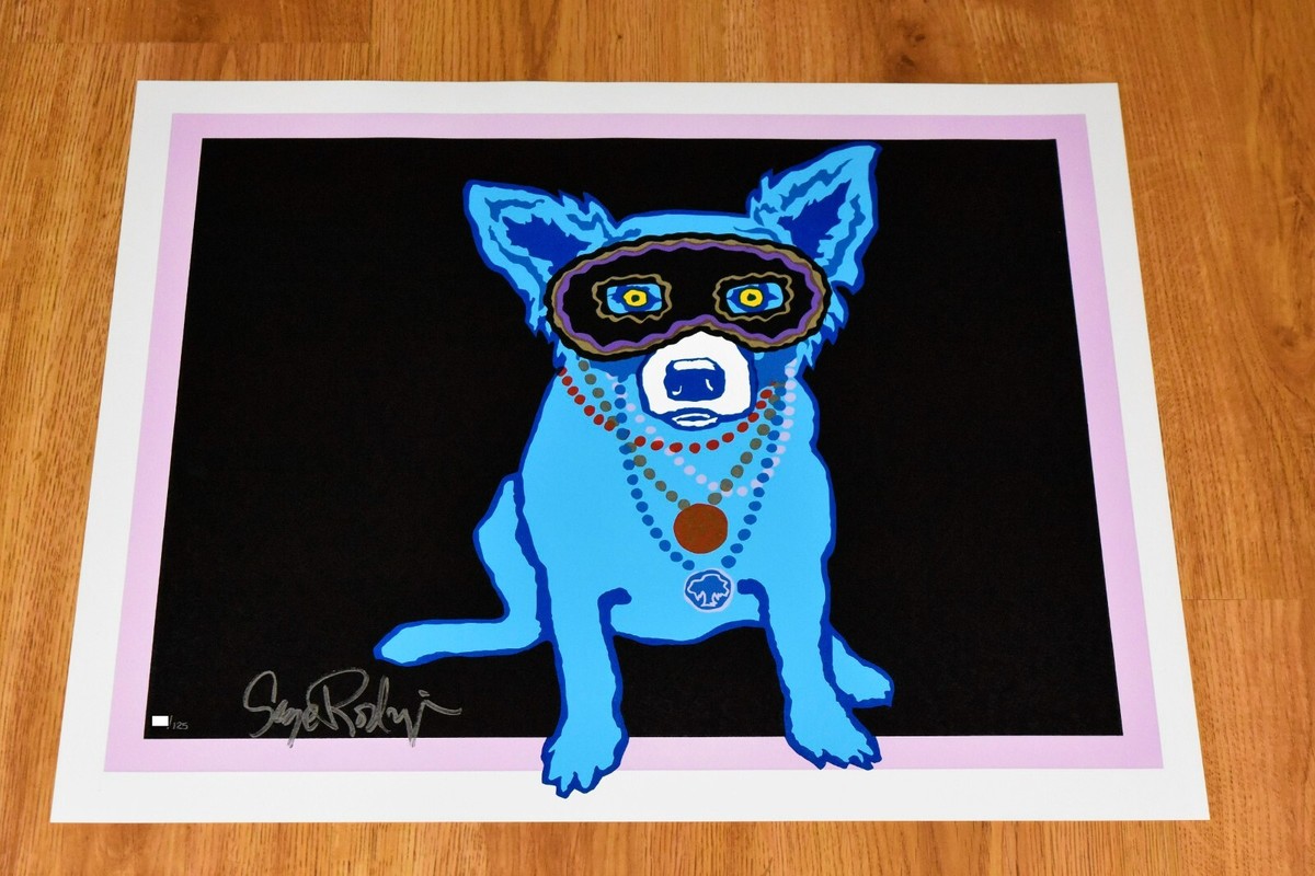 George Rodrigue Blue Dog Waiting For Rex Mardi Gras Print Signed