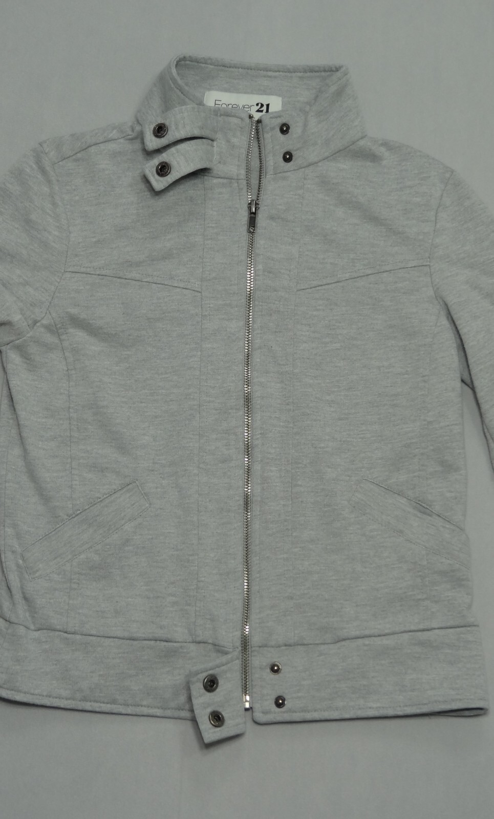 Forever 21 Cotton-Blend Gray Full Zip Jacket Snap… - image 6