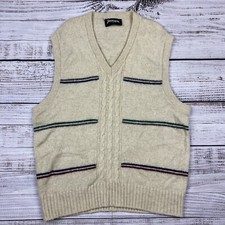VTG Jantzen Cardigan Beige Vest Blue Green Red Stripe Men’s Size L Made In USA