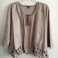 Samuel Dong Open Cardigan Jacket And Tank Set Taupe Perforated Bottom L Samuel Dong Open Cardigan Jacket And Tank Set Taupe Perforated Bottom L