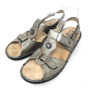 Finn Comfort Adana Espresso Metallic Leather Sandals  