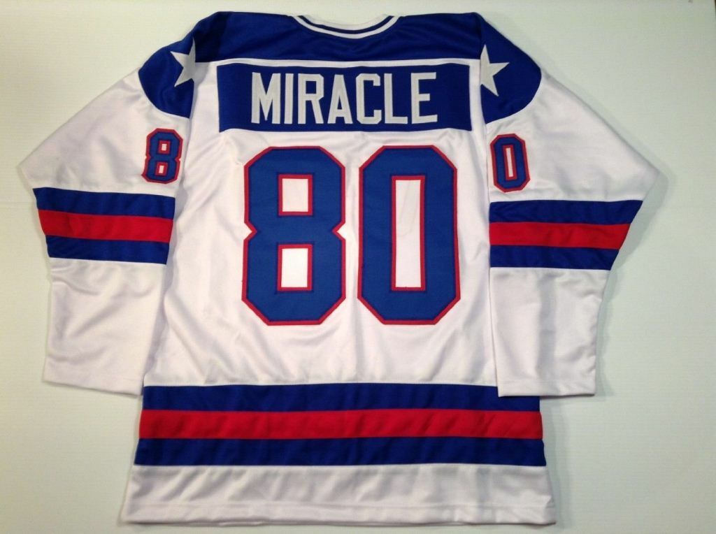 1980 Miracle On Ice USA Hockey Sewn White CUSTOM Jersey M to 2XL