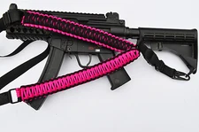 Tactical 550 Paracord Rifle Gun Sling 1 Point QD Airsoft Hunt (Hot Pink / Black)