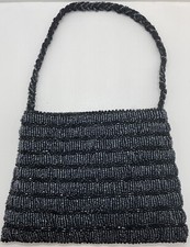 Beautiful Seed Beading Evening Handbag - Navy Blue  Black - Made in India