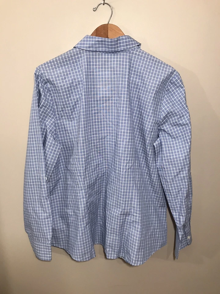 Blusa Top Van Heusen Botones Para Mujer Talla XL Manga con Pestaña Enrollable Azul A Cuadros Nueva con Etiquetas Foto 3 de 4