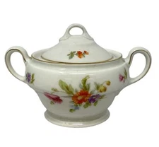 KPM Germany Floral Porcelain Covered Sugar Bowl with Handles - Backstamped 90