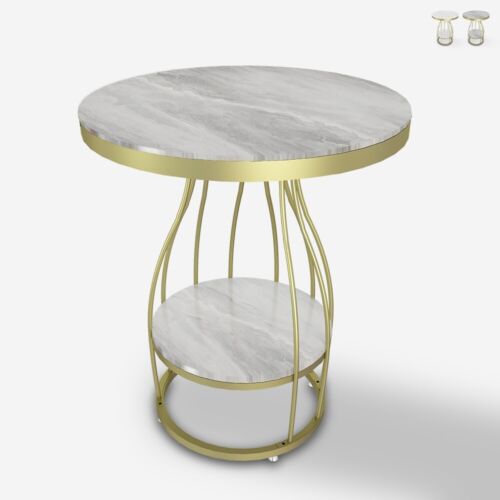 Tavolino da salotto rotondo 50x63cm in metallo dorato e marmo Neep XL - Foto 1 di 15