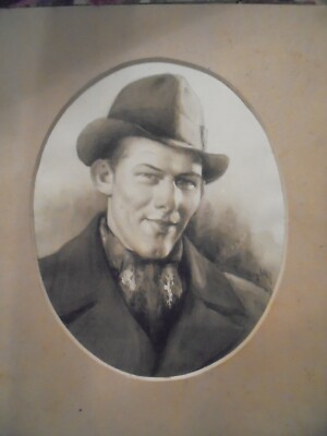 36025 Portrait Junger Mann Hut Sepia Passepartout Toplein tolle Qualität 33x26cm