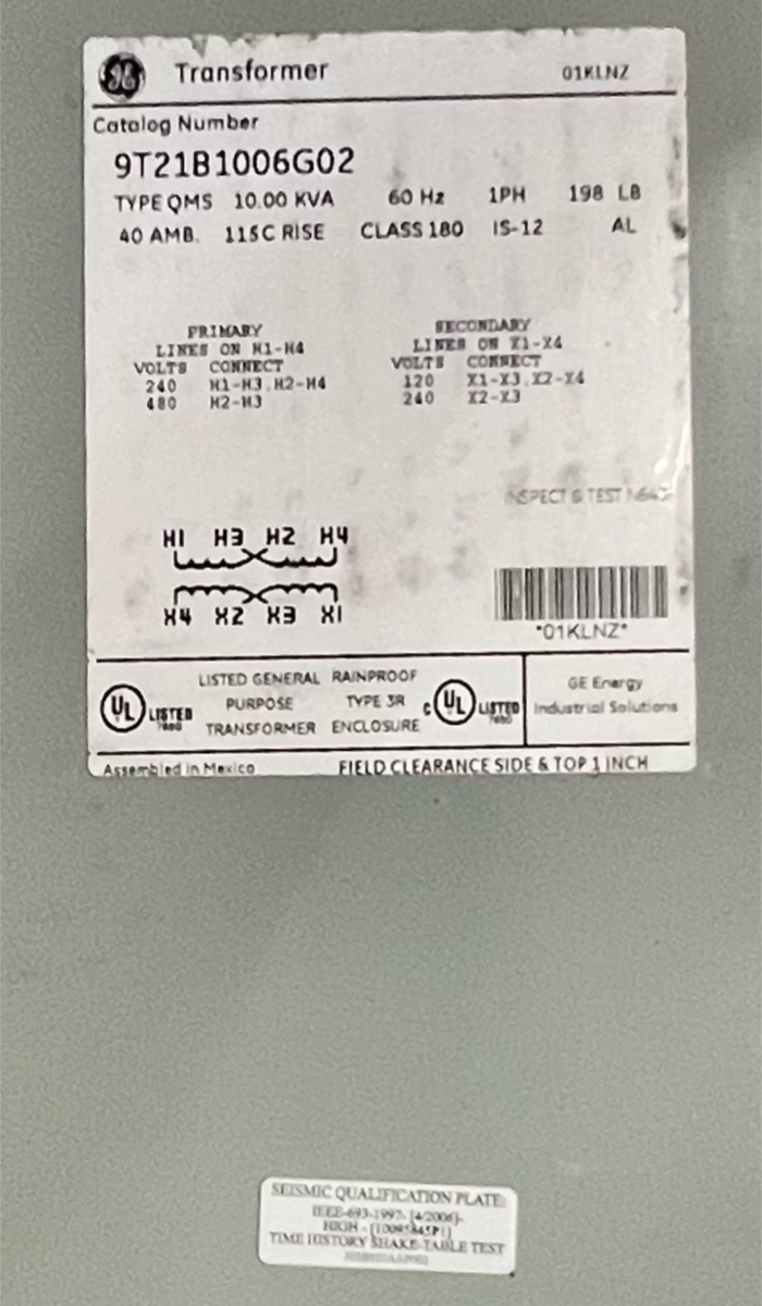 NEW GE 10KVA 1-Phase 240/480 Primary 120/240V 2nd, 60Hz