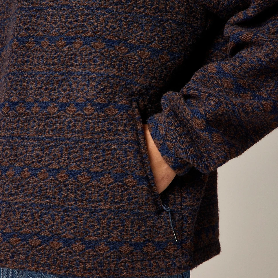 NWT J Crew Wool Blend 1/4 Snap Collar Sweater Fleece Jacket in Brown & Blue - Image 4 of 4