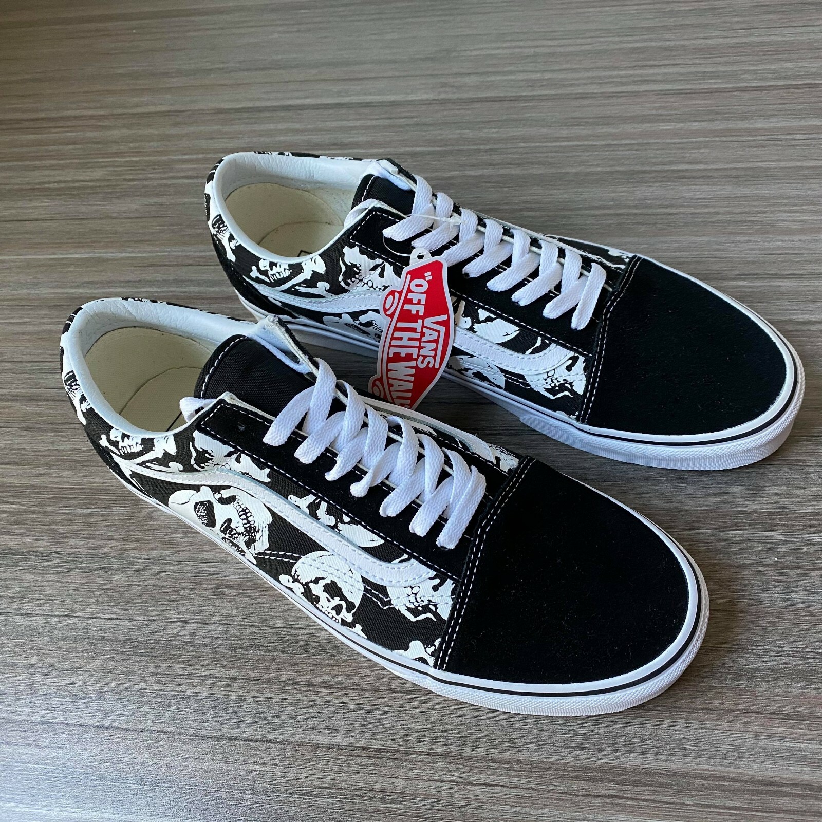 vans old skool skulls black & white skate shoes