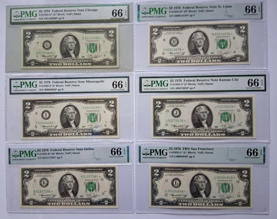 1976 $2 STAR Notes - Set of all (12) Fed. Res. Banks (A thru L) 66 EPQ Gem Unc. - Image 3 of 4