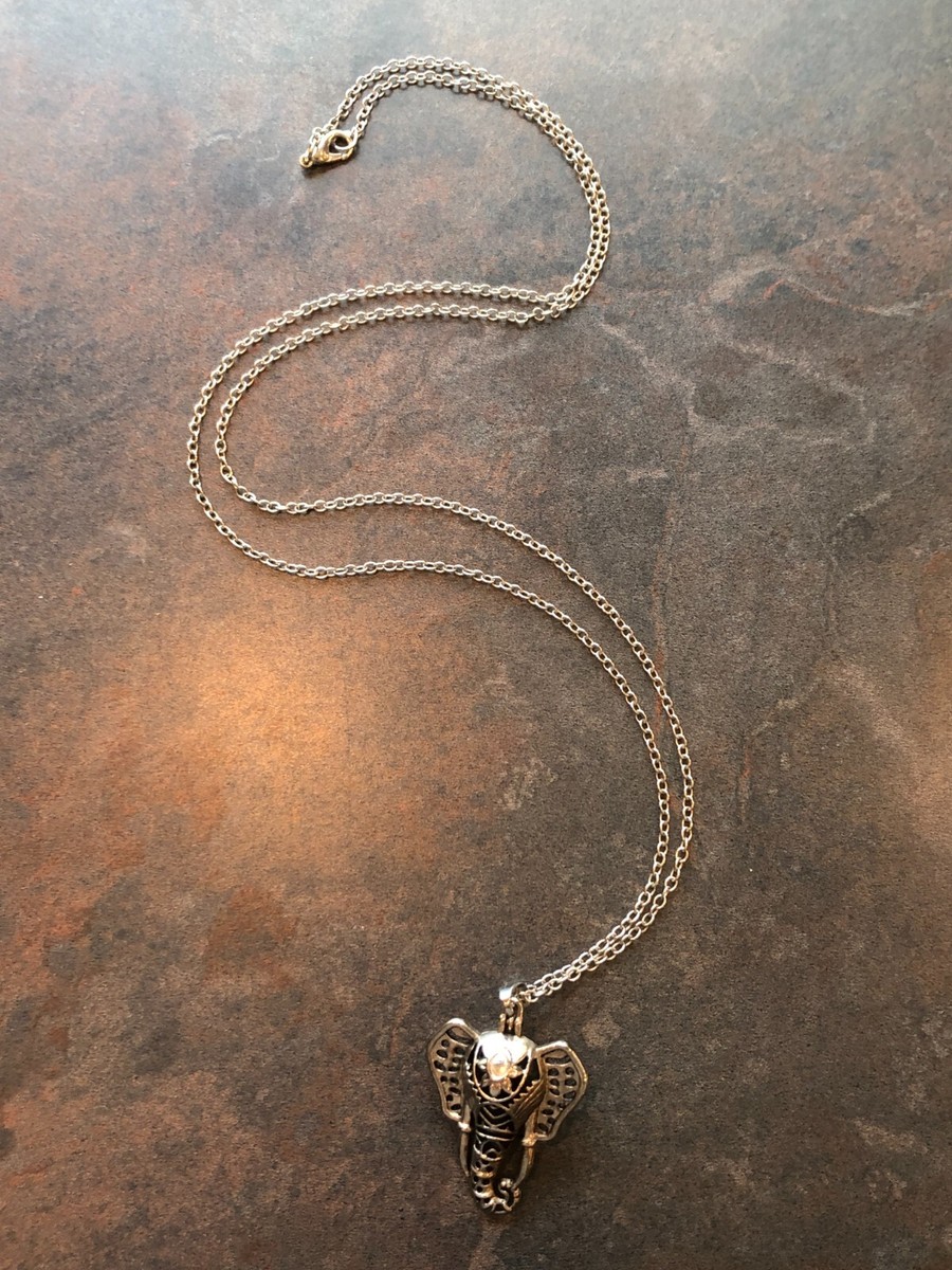 Necklace Elephant Head for Essential Oils Silver Tone on a 30