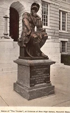 Postcard MA Haverhill The Thinker Statue New High School 1911 Vintage PC K7251