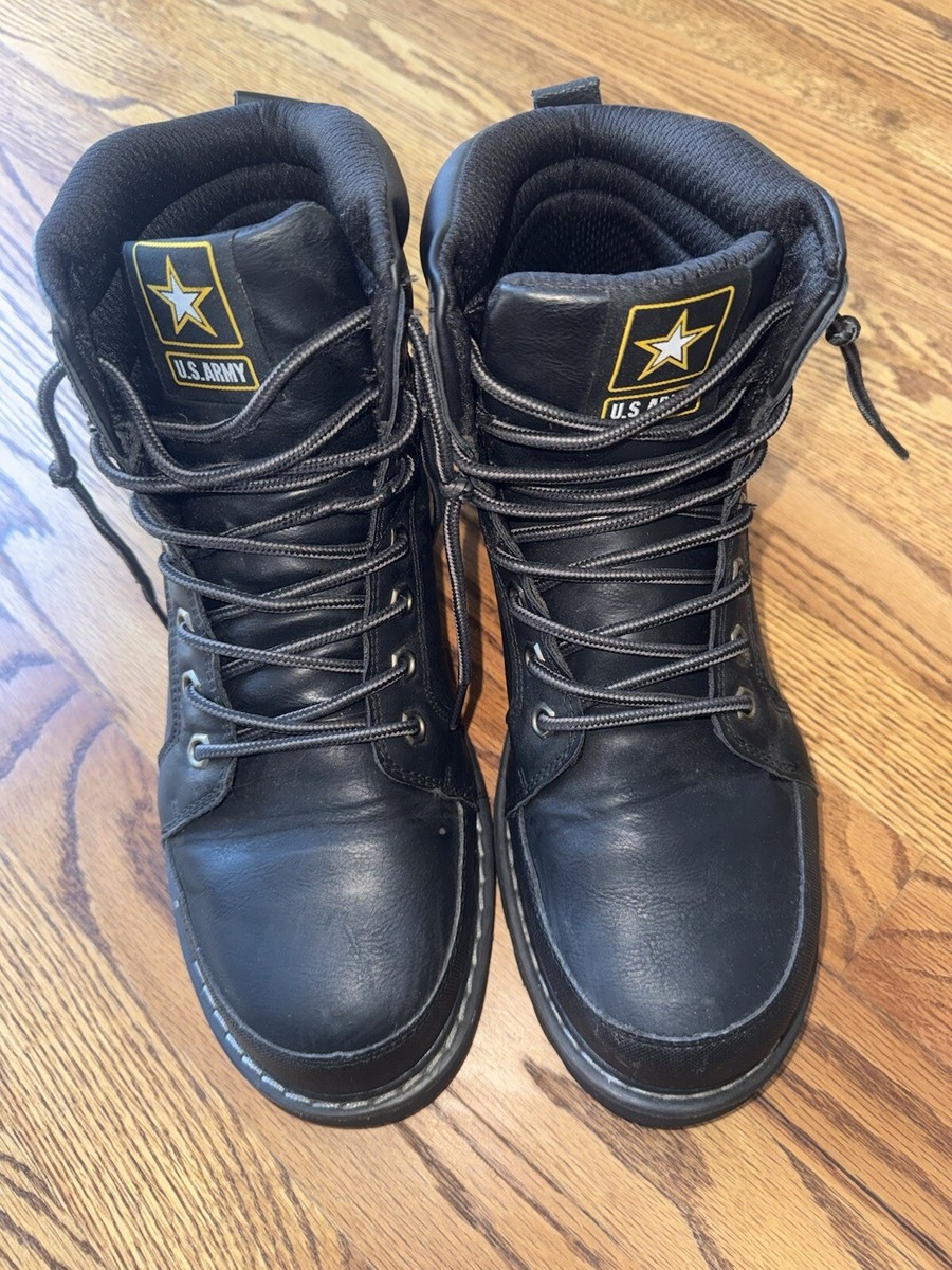 Men's US Army Street Cross Black Leather Combat Boots, Size 10 1/2