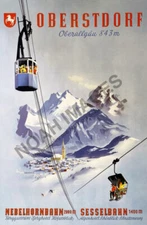 Oberstdorf  vintage German Alps winter ski travel poster 16x24