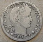 1911 Barber Quarter 25c VG as Pictured r
