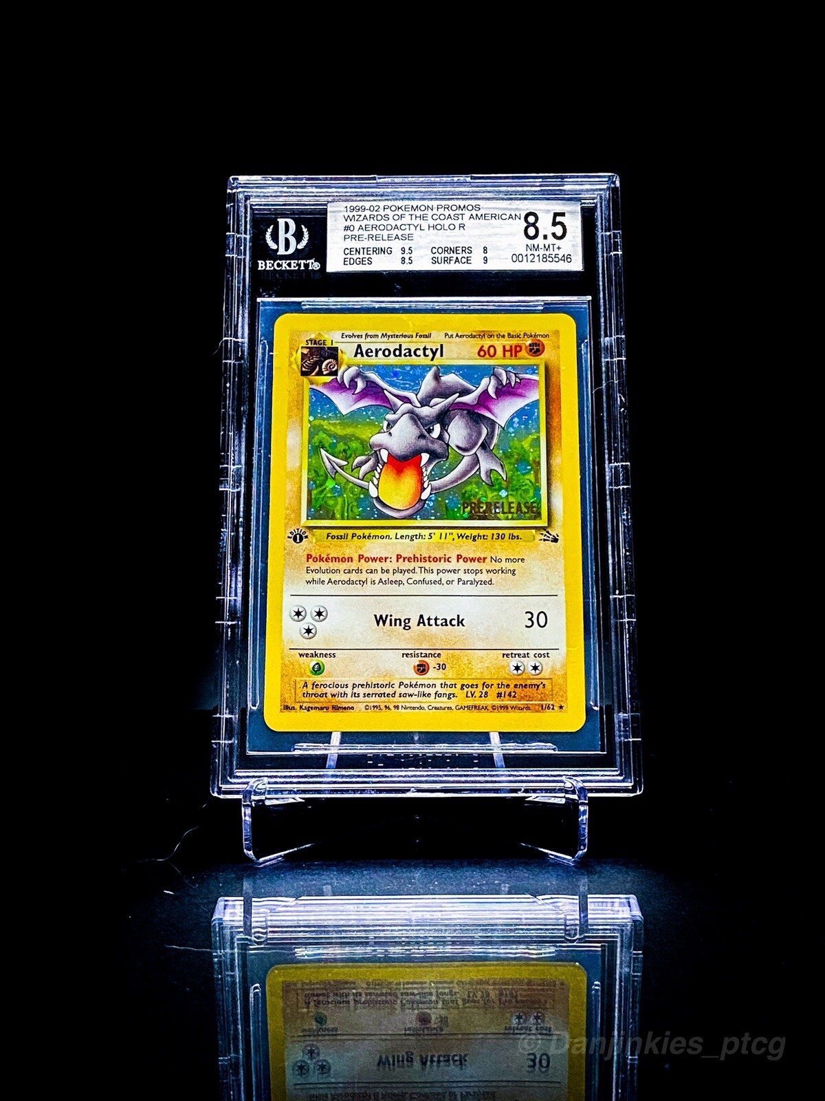1999 Pokemon Fossil 1st Edition Prerelease Aerodactyl Holo 1/62 BGS 8.5 NM - MT+