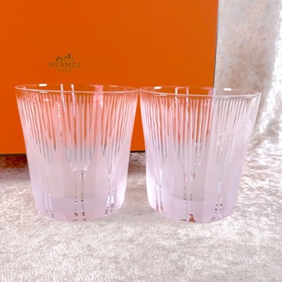 HERMES Paris Paar glasklares Glas Stein Kobelett Becher Glaswaren mit Etui
