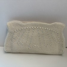 Vintage Bridal Beaded Clutch Ivory Made in Japan Arrow Zipper Evening Bag