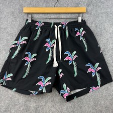 Chubbies Swim Trunks Mens Medium Black 5.5" Mesh Lined Neon Palm Trees