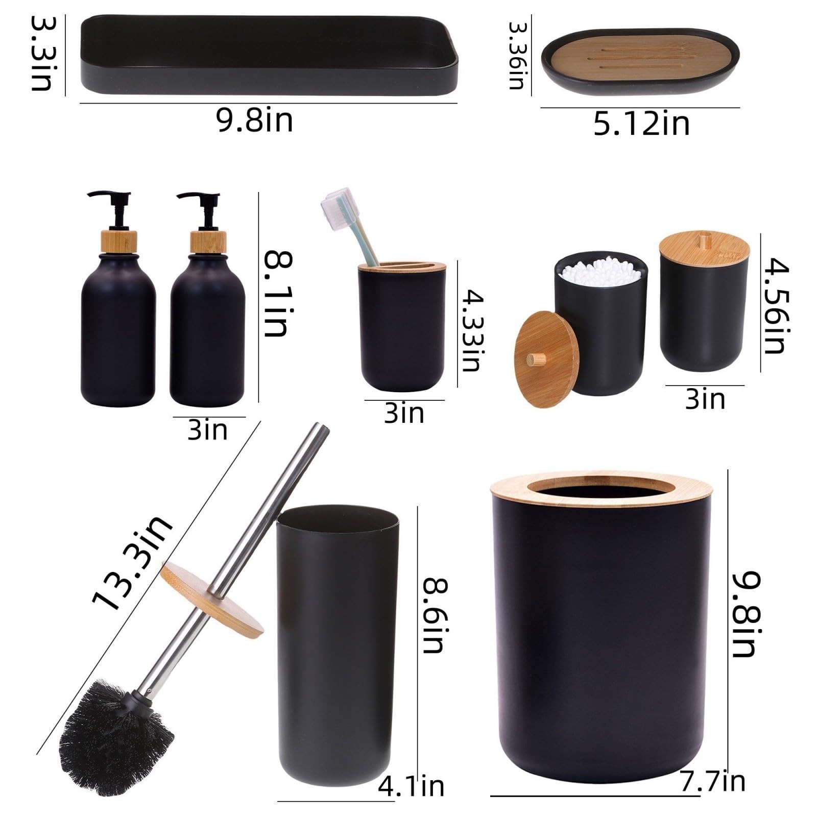 Matte Black Bathroom Accessories Set 9PCS,Bamboo Bathroom Accessories Sets Co...