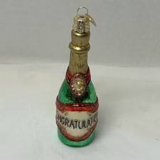 Old World Congratulations Champagne Bottle Glitter Christmas Ornament