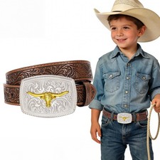 Western Belt, Boys Girls Cowboy Belt for with Detachable Square Buckle and Ge