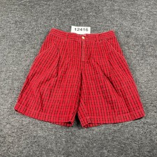 Vintage Guess Georges Marciano Red Plaid Pleated Shorts Size 27 Made in USA