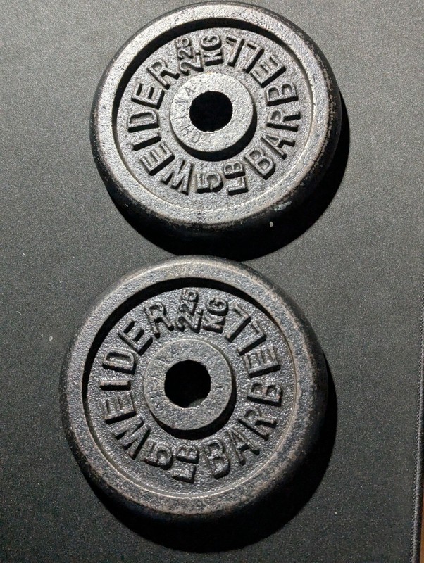 2 Weider 5 lb Barbell Weights Plates 1" Hole Not Threaded