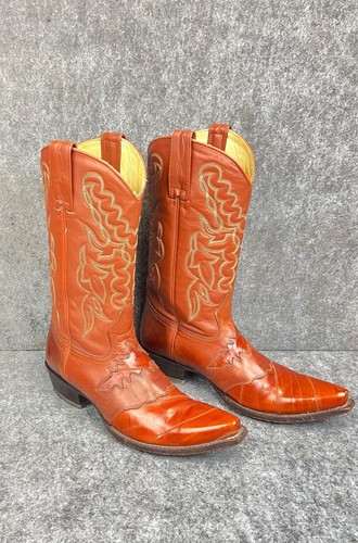 King Exotic Men's Genuine Eel Skin Western Cowboy Boots Size 8.5 EE
