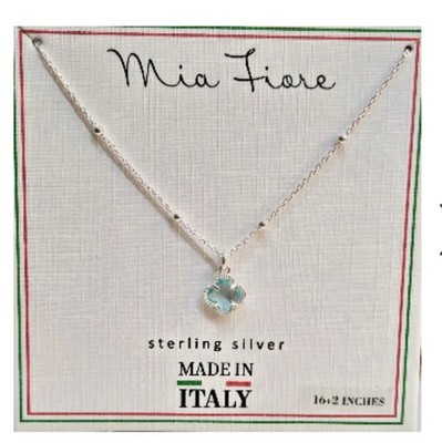 Mia Fiore aquamarine topaz Clover Necklace Sterling Silver Beaded chain NIB 16+2