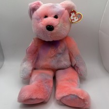 Ty Beanie Buddy 13.5  CLUBBY 5th Anniversary Pink Bear Stuffed Animal Plush