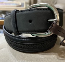 Nocona Mens 32 Black Leather Braided Western Belt Silver Buckle NEW
