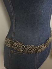 Vintage Bronze Metal Floral Filigree Adjustable Chain Link Belt Western Boho M/L
