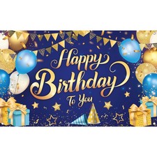Blue and Gold Happy Birthday Banner - XtraLarge 72x44 Inch Happy Birthday Dec