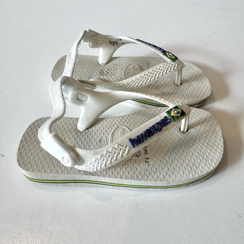 婴儿 Havaianas 白色露趾拖鞋凉鞋 7C 码巴西国旗 — 第 4/4 张图片
