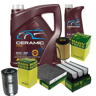 MANN Inspektionspaket 6L MANNOL Ceramic 5W-30 für Hyundai Santa Fé II 2.2 CRDi