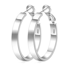 4MM Wide Silver Hoop Earrings for Women Sterling Silver Large Hoop Earrings 1...